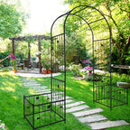 Metal Garden Arch with Gate 79.5'' Wide x 86.6'' High Climbing Plants Support Rose Arch Outdoor Black