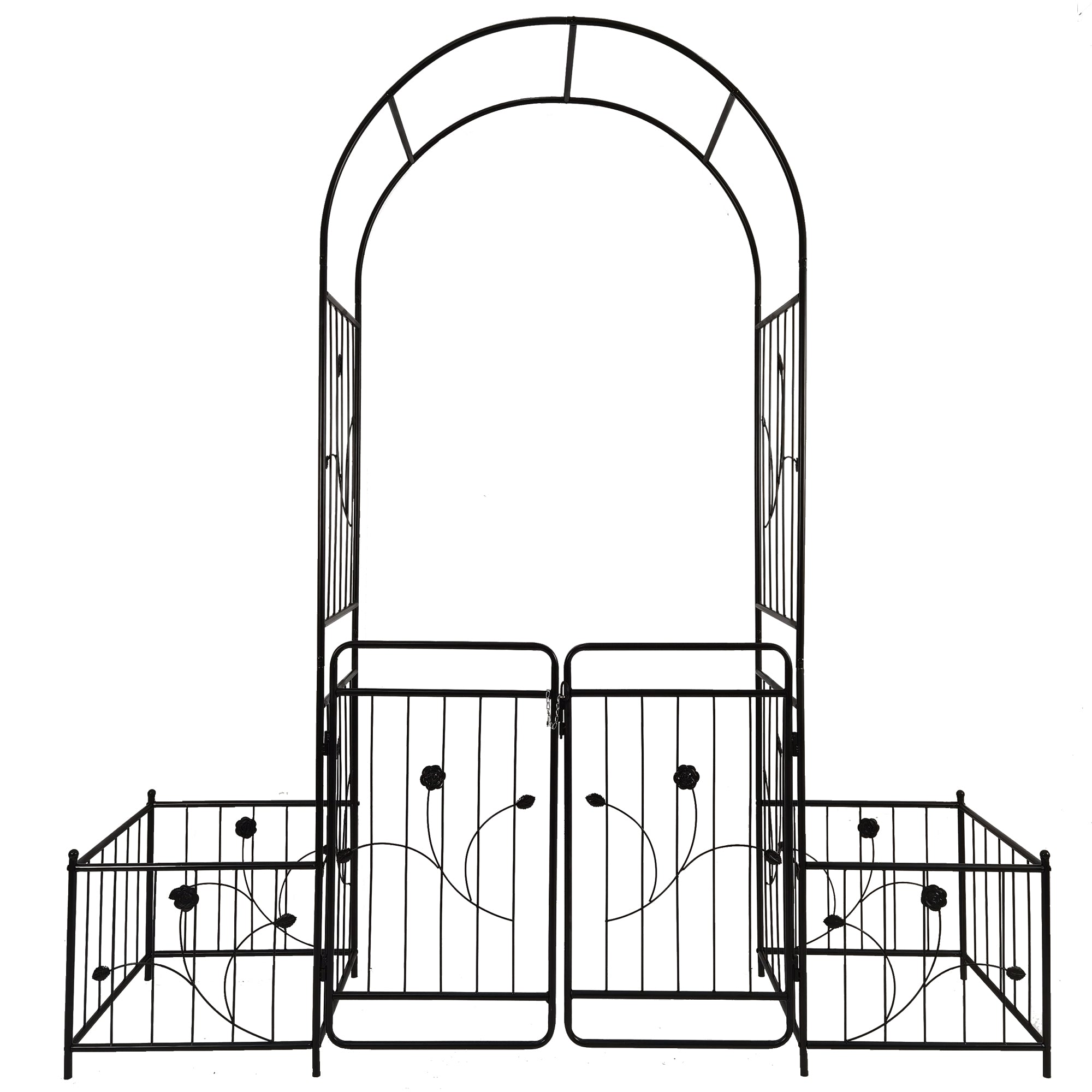 Metal Garden Arch with Gate 79.5'' Wide x 86.6'' High Climbing Plants Support Rose Arch Outdoor Black