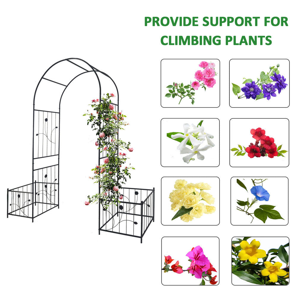 Metal Garden Arch with Gate 79.5'' Wide x 86.6'' High Climbing Plants Support Rose Arch Outdoor Black