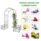 Metal Garden Arch with Gate 79.5'' Wide x 86.6'' High Climbing Plants Support Rose Arch Outdoor Black