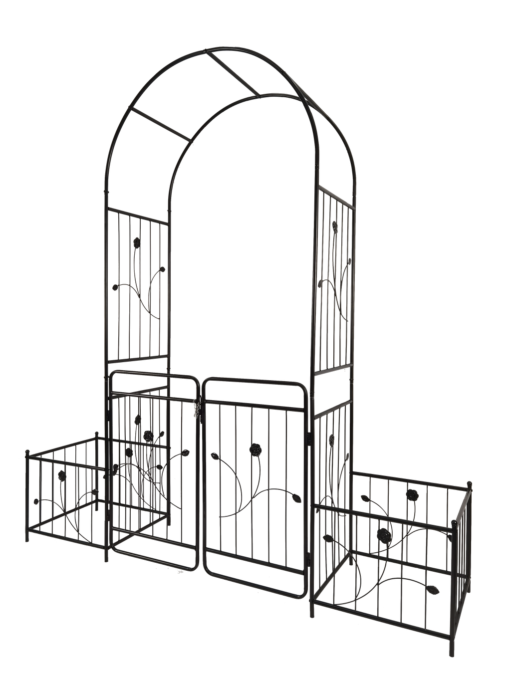 Metal Garden Arch with Gate 79.5'' Wide x 86.6'' High Climbing Plants Support Rose Arch Outdoor Black