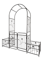 Metal Garden Arch with Gate 79.5'' Wide x 86.6'' High Climbing Plants Support Rose Arch Outdoor Black