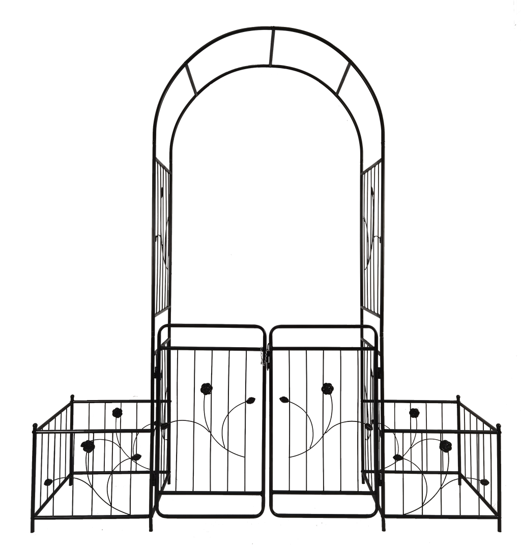 Metal Garden Arch with Gate 79.5'' Wide x 86.6'' High Climbing Plants Support Rose Arch Outdoor Black