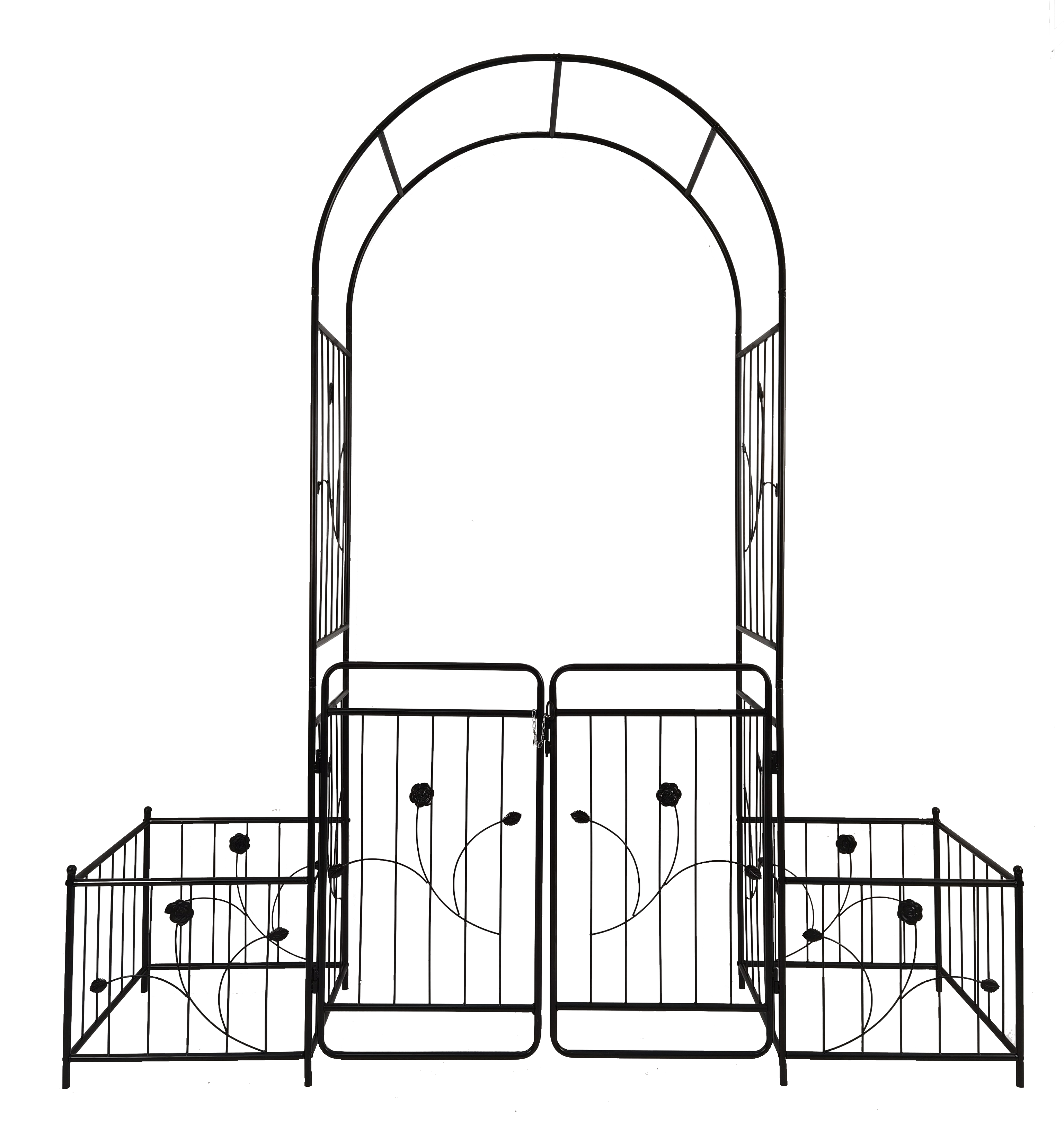 Metal Garden Arch with Gate 79.5'' Wide x 86.6'' High Climbing Plants Support Rose Arch Outdoor Black