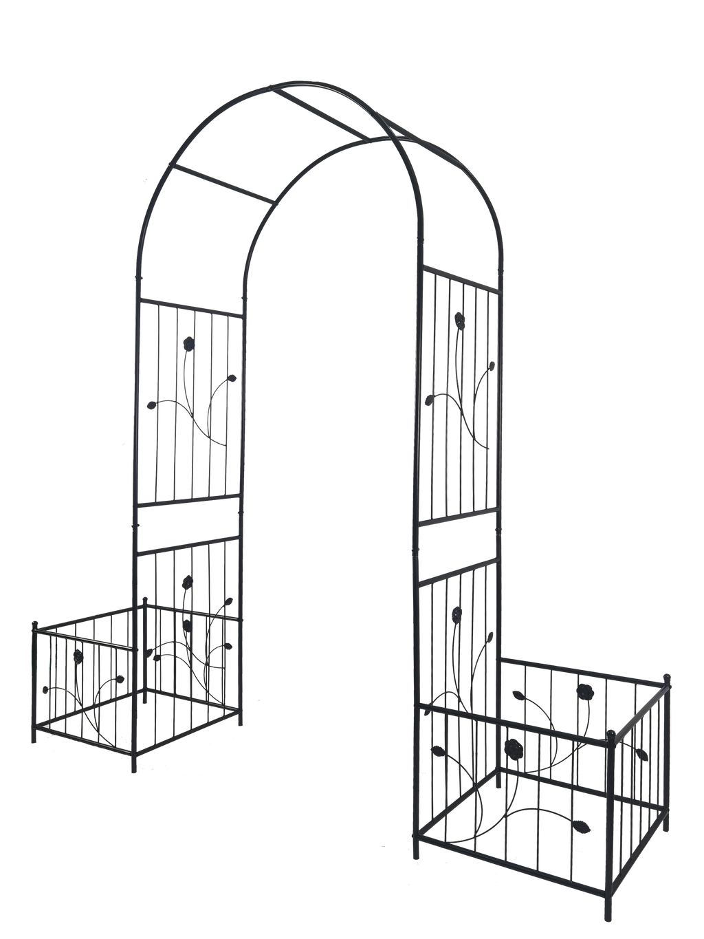 Metal Garden Arch with Gate 79.5'' Wide x 86.6'' High Climbing Plants Support Rose Arch Outdoor Black