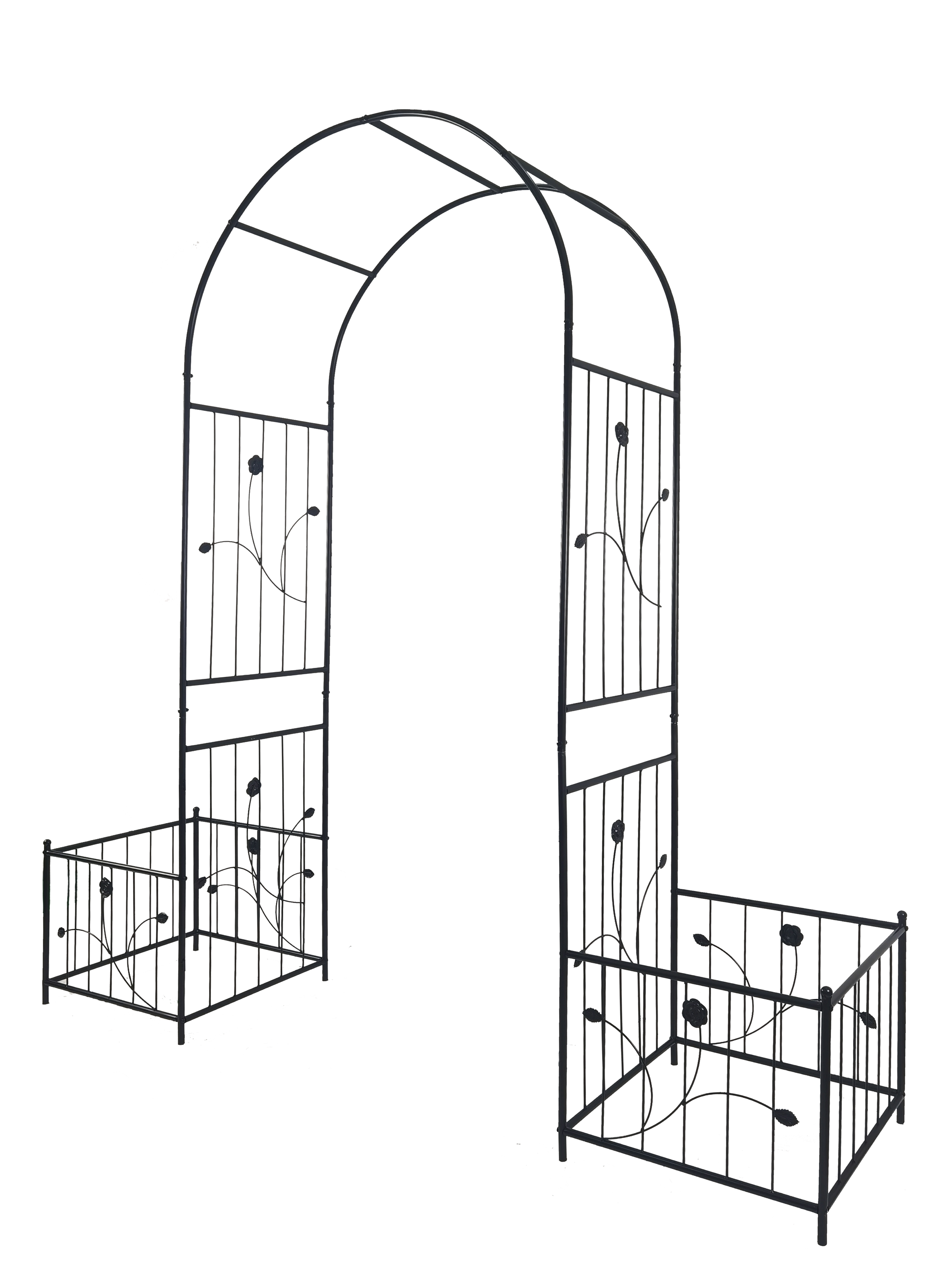 Metal Garden Arch with Gate 79.5'' Wide x 86.6'' High Climbing Plants Support Rose Arch Outdoor Black