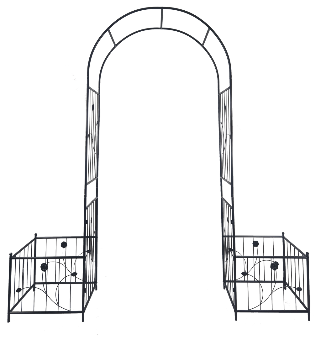 Metal Garden Arch with Gate 79.5'' Wide x 86.6'' High Climbing Plants Support Rose Arch Outdoor Black