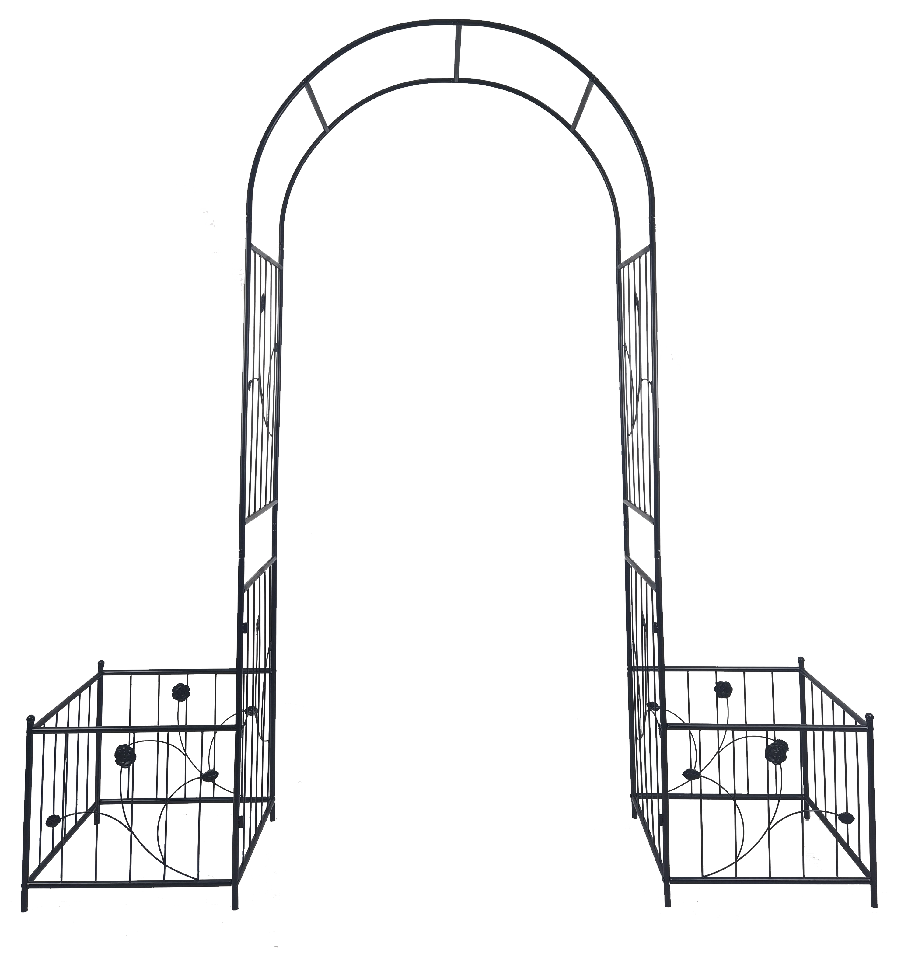 Metal Garden Arch with Gate 79.5'' Wide x 86.6'' High Climbing Plants Support Rose Arch Outdoor Black