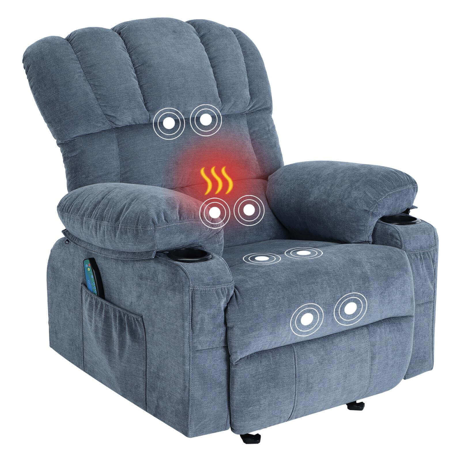Arttoreal Rocker Recliner Chair Massage Heating Single Sofa with Side Pocket, USB Charge Port and 2 Cup Holders
