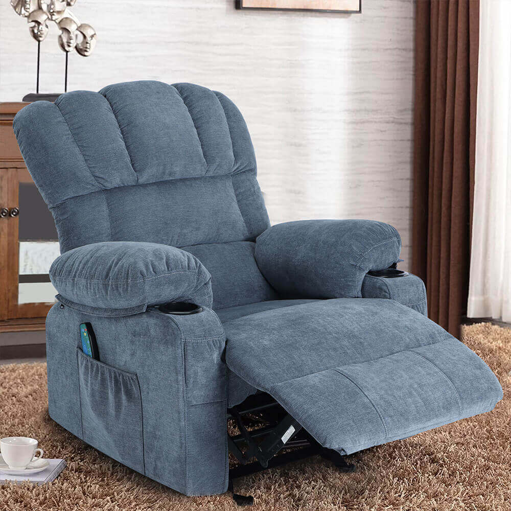 Arttoreal Rocker Recliner Chair Massage Heating Single Sofa with Side Pocket, USB Charge Port and 2 Cup Holders