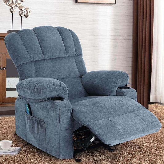 Arttoreal Rocker Recliner Chair Massage Heating Single Sofa with Side Pocket, USB Charge Port and 2 Cup Holders