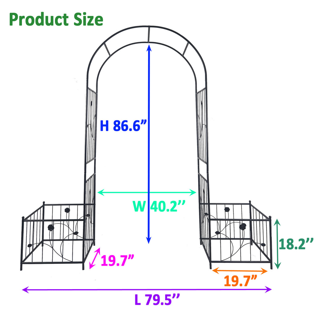 Metal Garden Arch with Gate 79.5'' Wide x 86.6'' High Climbing Plants Support Rose Arch Outdoor Black
