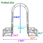Metal Garden Arch with Gate 79.5'' Wide x 86.6'' High Climbing Plants Support Rose Arch Outdoor Black