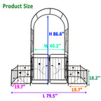 Metal Garden Arch with Gate 79.5'' Wide x 86.6'' High Climbing Plants Support Rose Arch Outdoor Black