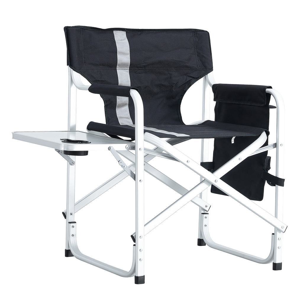 2-piece Padded Folding Outdoor Chair with Side Table and Storage Pockets,Lightweight Oversized Directors Chair for indoor, Outdoor Camping, Picnics and Fishing,Black/Grey