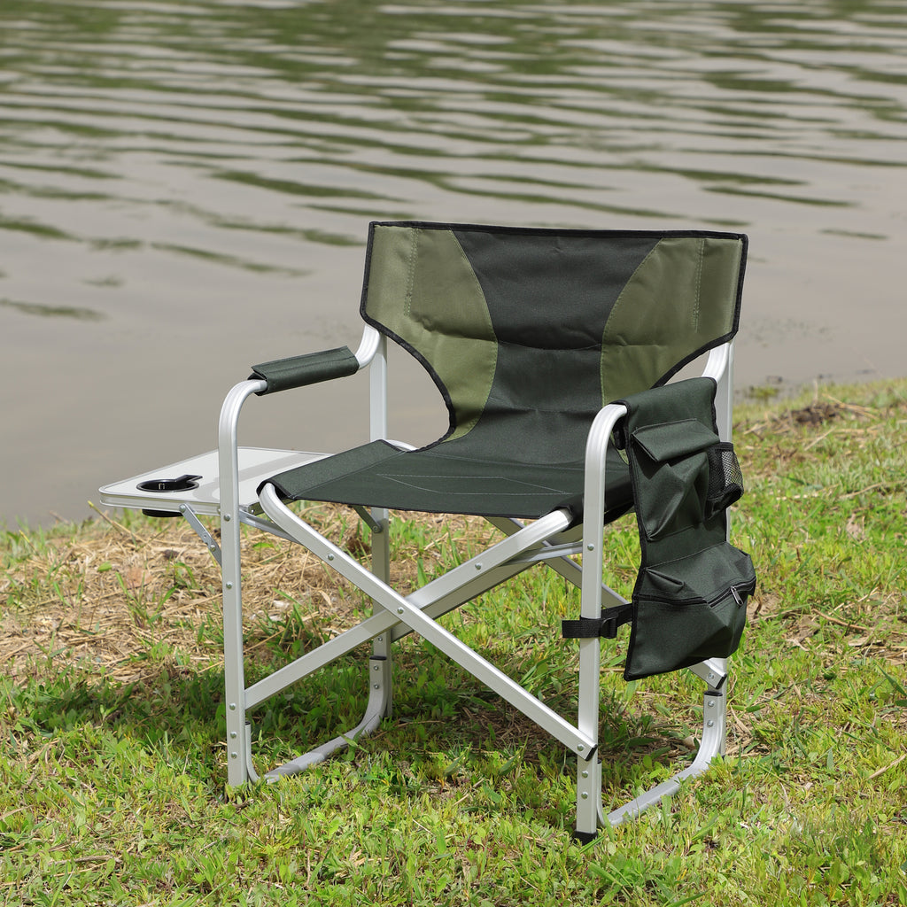 2-piece Padded Folding Outdoor Chair with Side Table and Storage Pockets,Lightweight Oversized Directors Chair for indoor, Outdoor Camping, Picnics and Fishing,Black/Grey
