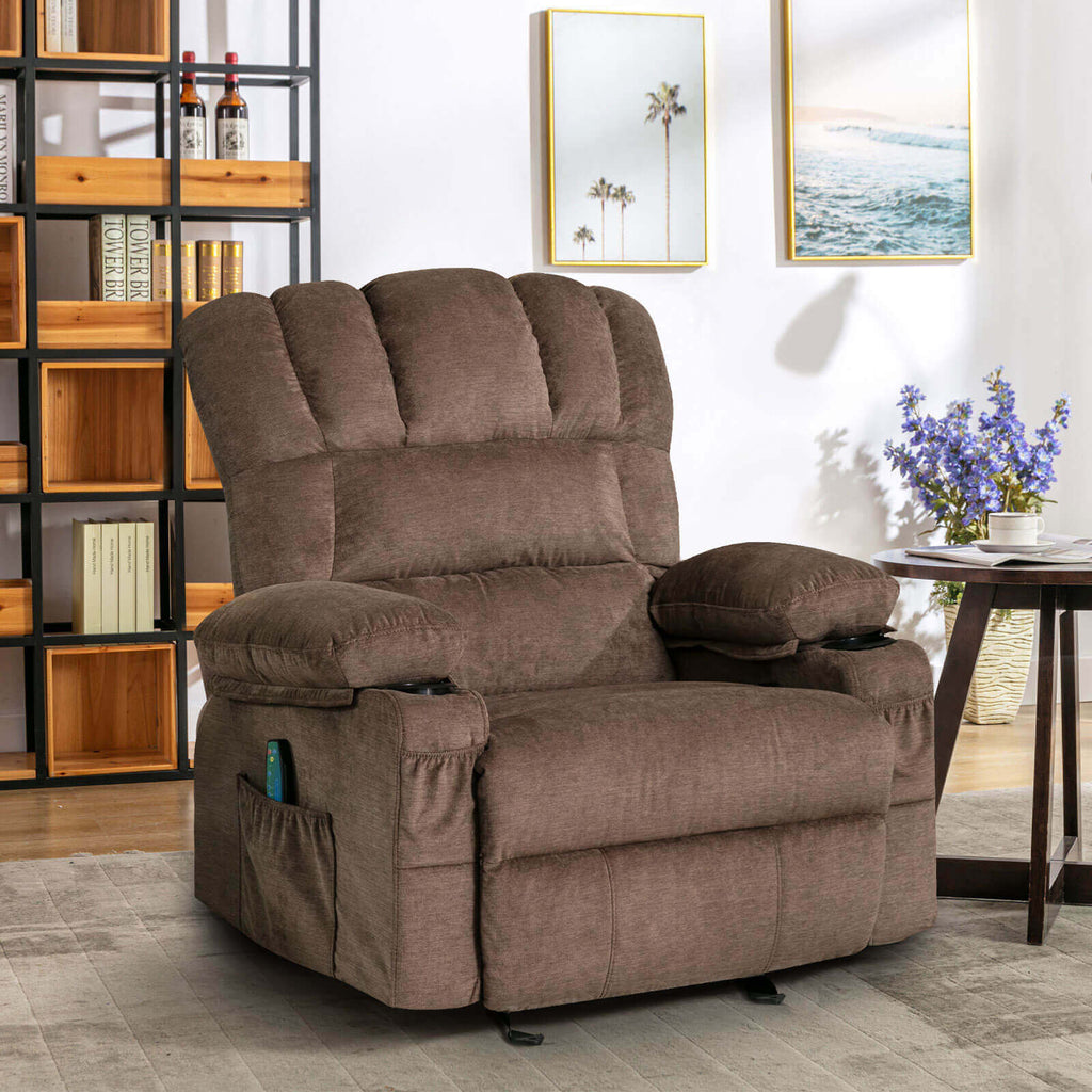 Arttoreal Rocker Recliner Chair Massage Heating Single Sofa with Side Pocket, USB Charge Port and 2 Cup Holders