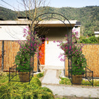 Metal Garden Arch with Gate 79.5'' Wide x 86.6'' High Climbing Plants Support Rose Arch Outdoor Black