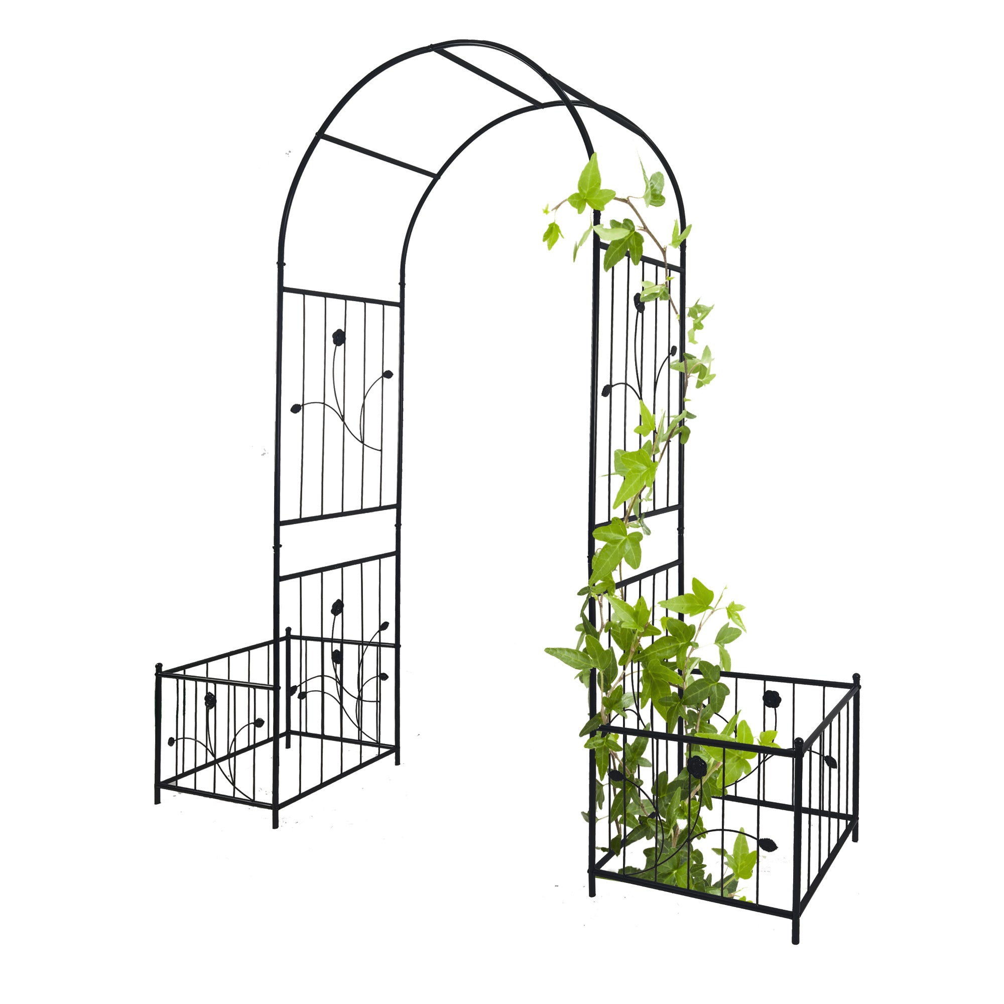 Metal Garden Arch with Gate 79.5'' Wide x 86.6'' High Climbing Plants Support Rose Arch Outdoor Black