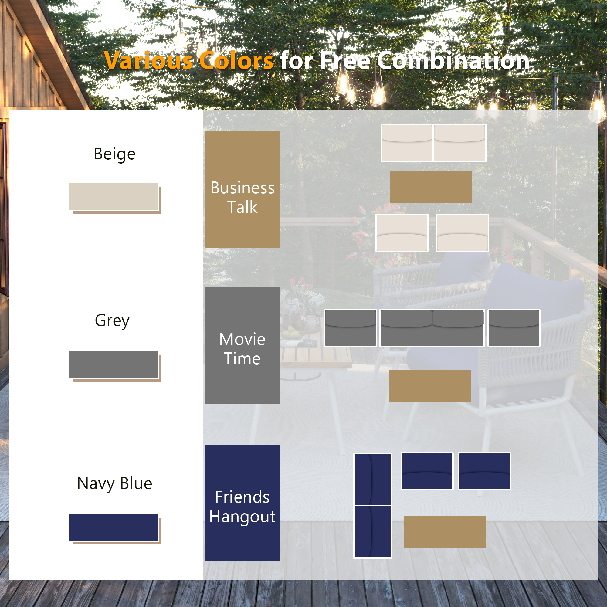 4-Piece Boho Rope Patio Furniture Set, Outdoor Furniture with Acacia Wood Table, Patio Conversation Set with Deep Seating & Thick Cushion for Backyard Porch Balcony, Beige