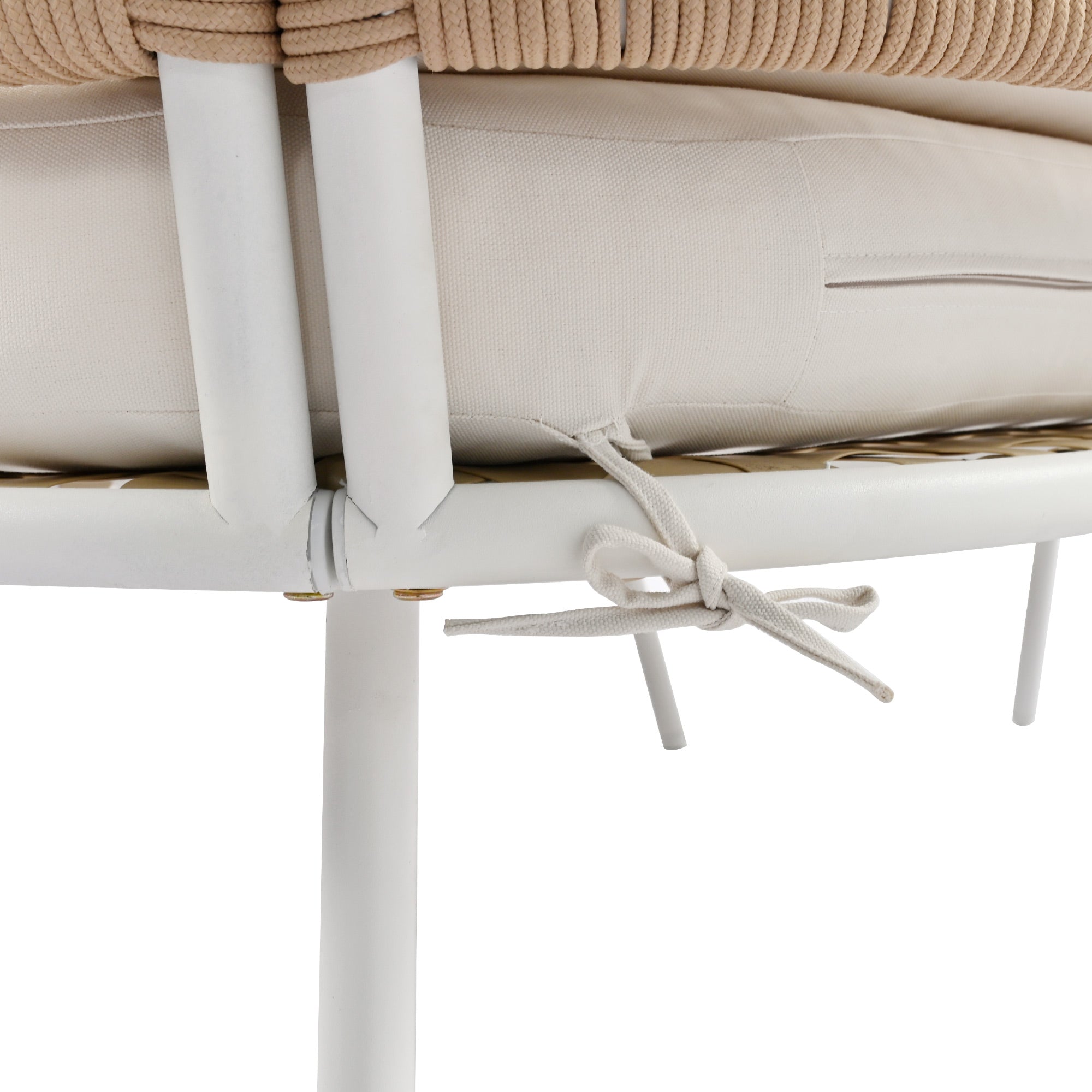 4-Piece Boho Rope Patio Furniture Set, Outdoor Furniture with Acacia Wood Table, Patio Conversation Set with Deep Seating & Thick Cushion for Backyard Porch Balcony, Beige