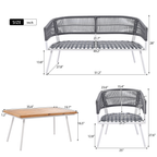 4-Piece Boho Rope Patio Furniture Set, Outdoor Furniture with Acacia Wood Table, Patio Conversation Set with Deep Seating & Thick Cushion for Backyard Porch Balcony, Beige
