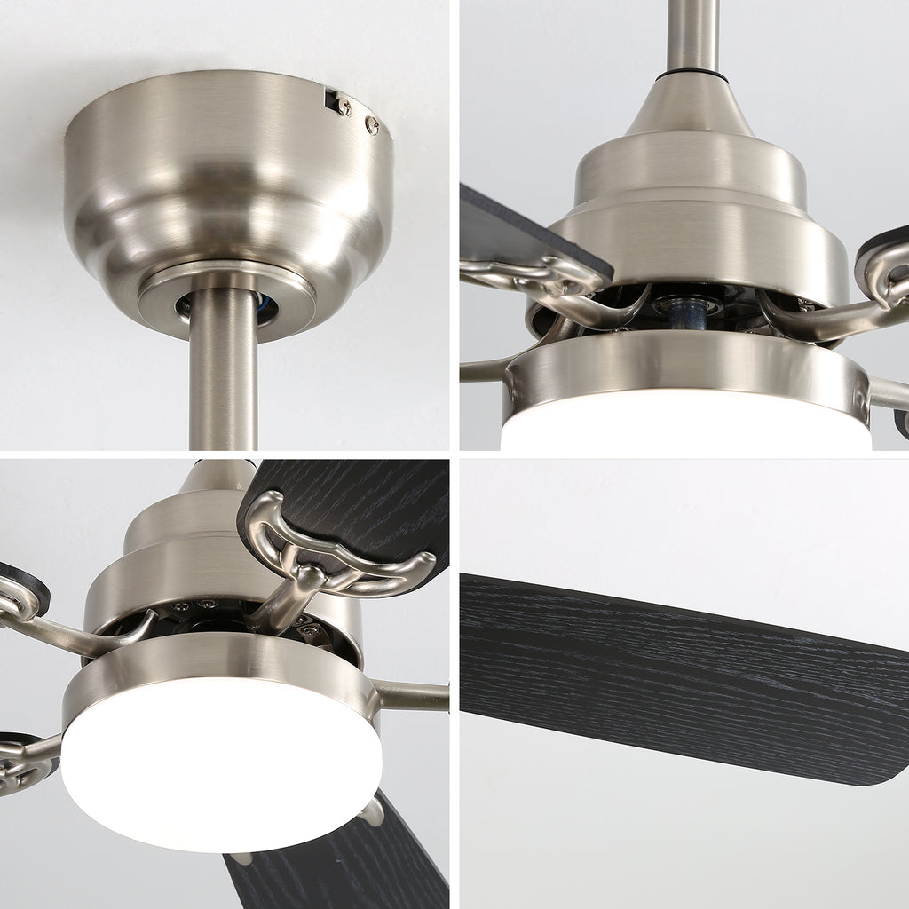 52" Ceiling Fan with LED Light, Remote, 6 Speeds, 5 Blades, DC Motor