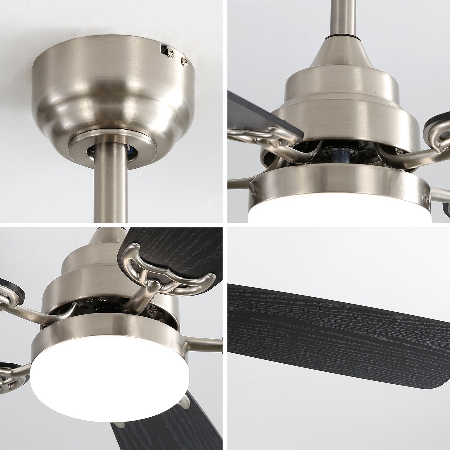 52" Ceiling Fan with LED Light, Remote, 6 Speeds, 5 Blades, DC Motor