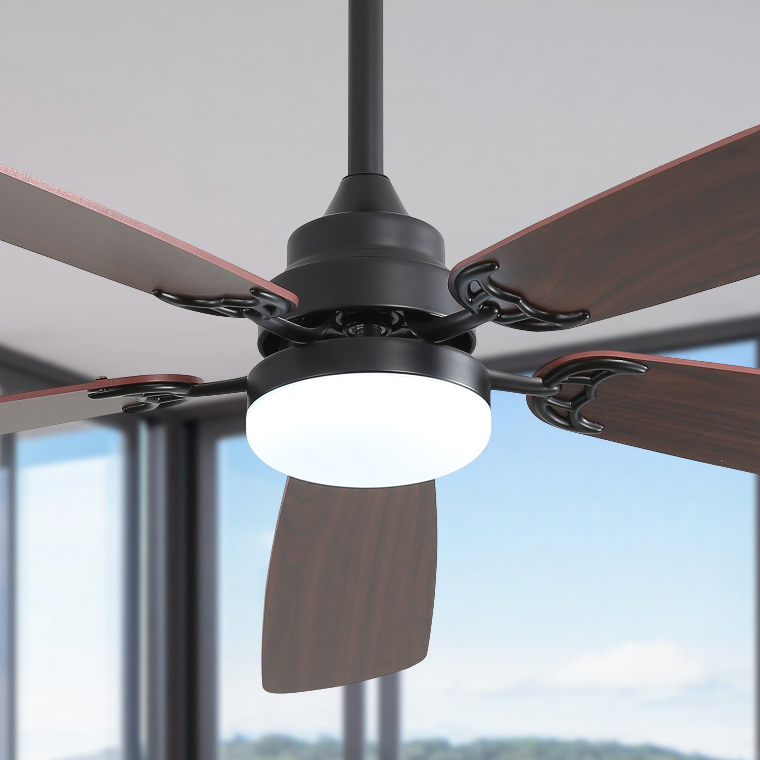 52" Ceiling Fan with LED Light, Remote, 6 Speeds, 5 Blades, DC Motor