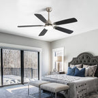 52" Ceiling Fan with LED Light, Remote, 6 Speeds, 5 Blades, DC Motor