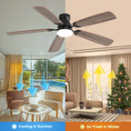 52" Ceiling Fan with LED Light, Remote, 6 Speeds, 5 Blades, DC Motor