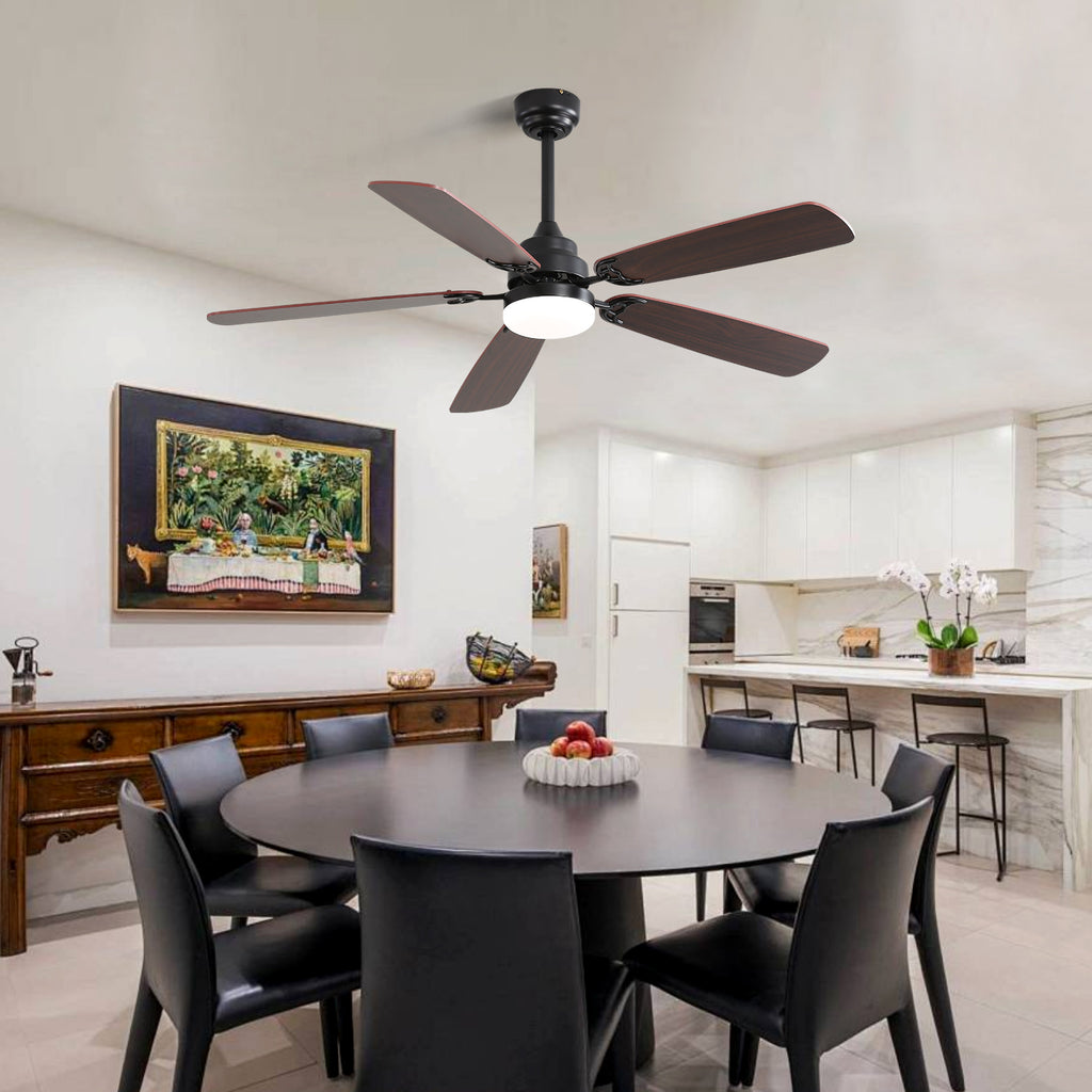 52" Ceiling Fan with LED Light, Remote, 6 Speeds, 5 Blades, DC Motor