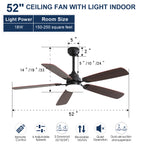 52" Ceiling Fan with LED Light, Remote, 6 Speeds, 5 Blades, DC Motor