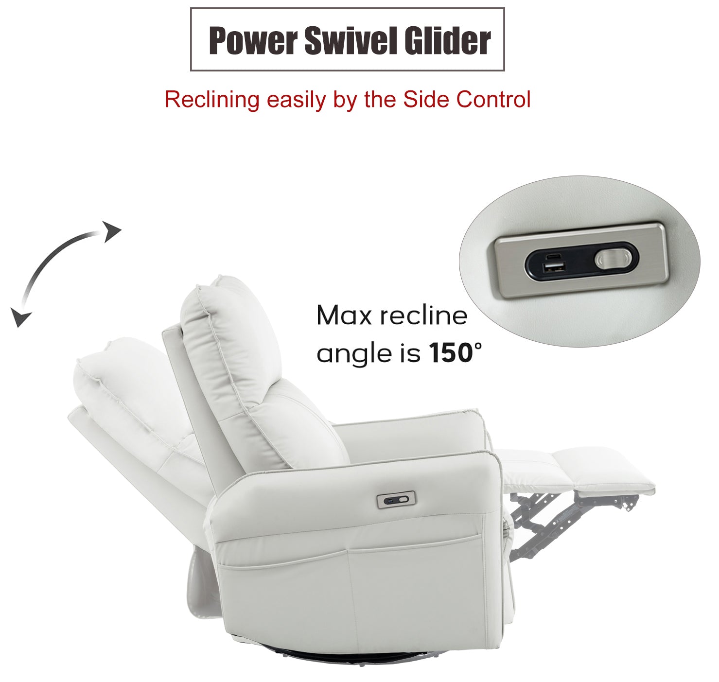 Power Swivel Rocker Recliner Chair for Adults, 270° Swivel Rocking Recliner Chair,Electric Small Recliners for Small Spaces, Single Sofa Recliner for Living Room, Bedroom