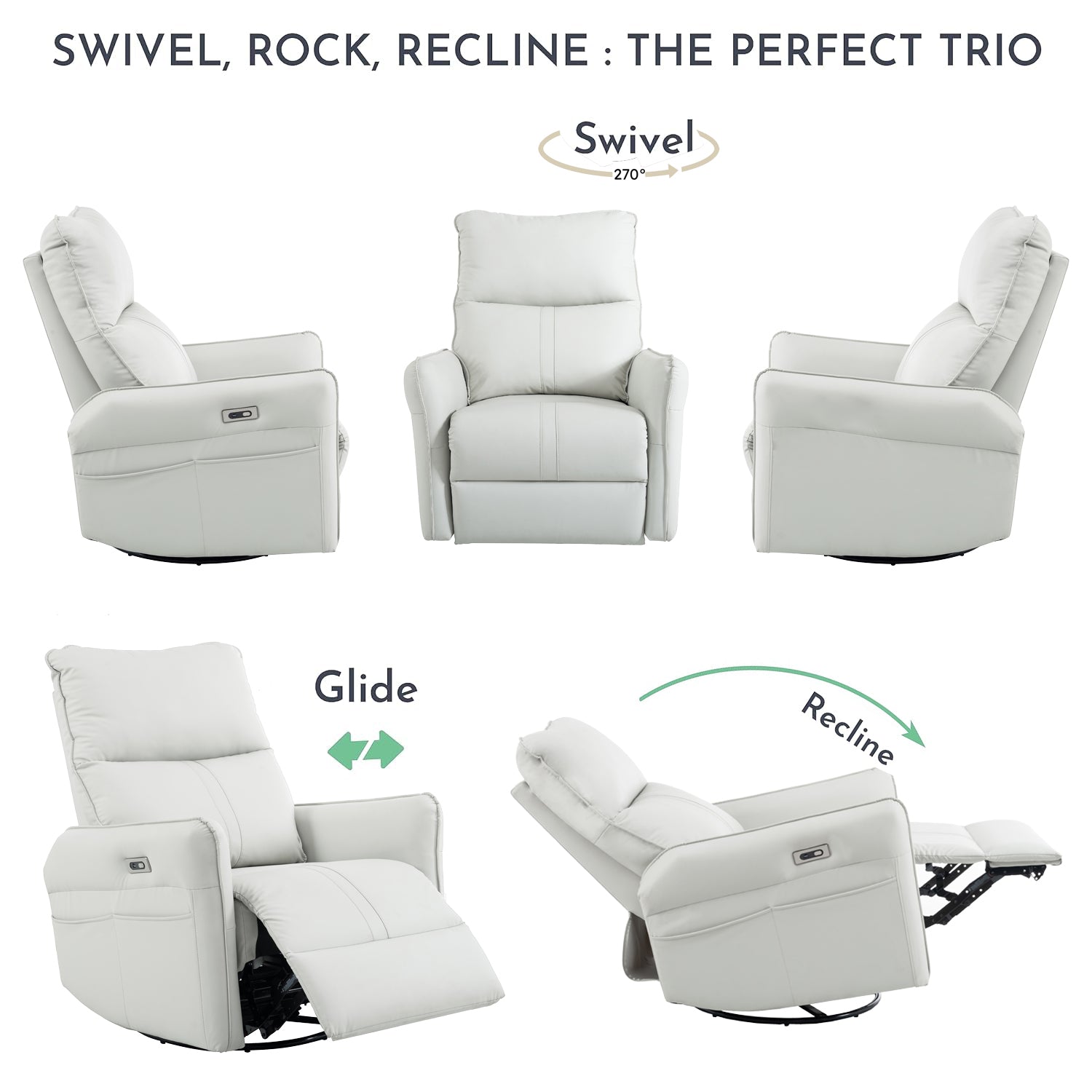Power Swivel Rocker Recliner Chair for Adults, 270° Swivel Rocking Recliner Chair,Electric Small Recliners for Small Spaces, Single Sofa Recliner for Living Room, Bedroom