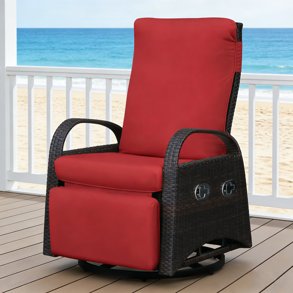 Arttoreal Outdoor Swivel Rattan Lounge Chair, 42.2 inches high,  – Indoor/Outdoor Recliner with Side Table