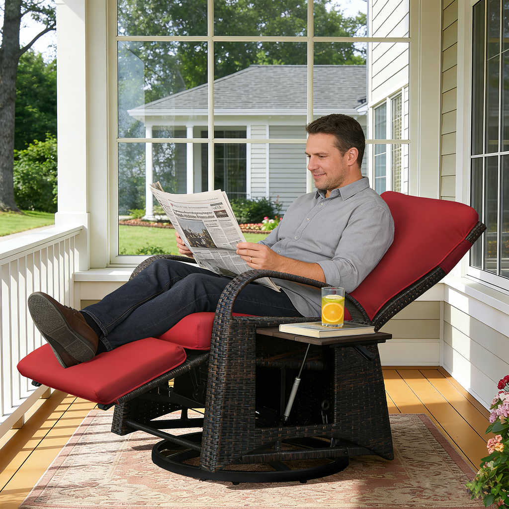 Arttoreal Outdoor Swivel Rattan Lounge Chair, 42.2 inches high,  – Indoor/Outdoor Recliner with Side Table