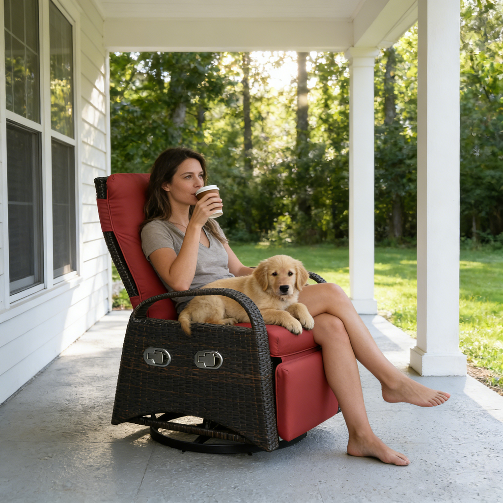 Arttoreal Outdoor Swivel Rattan Lounge Chair, 42.2 inches high,  – Indoor/Outdoor Recliner with Side Table