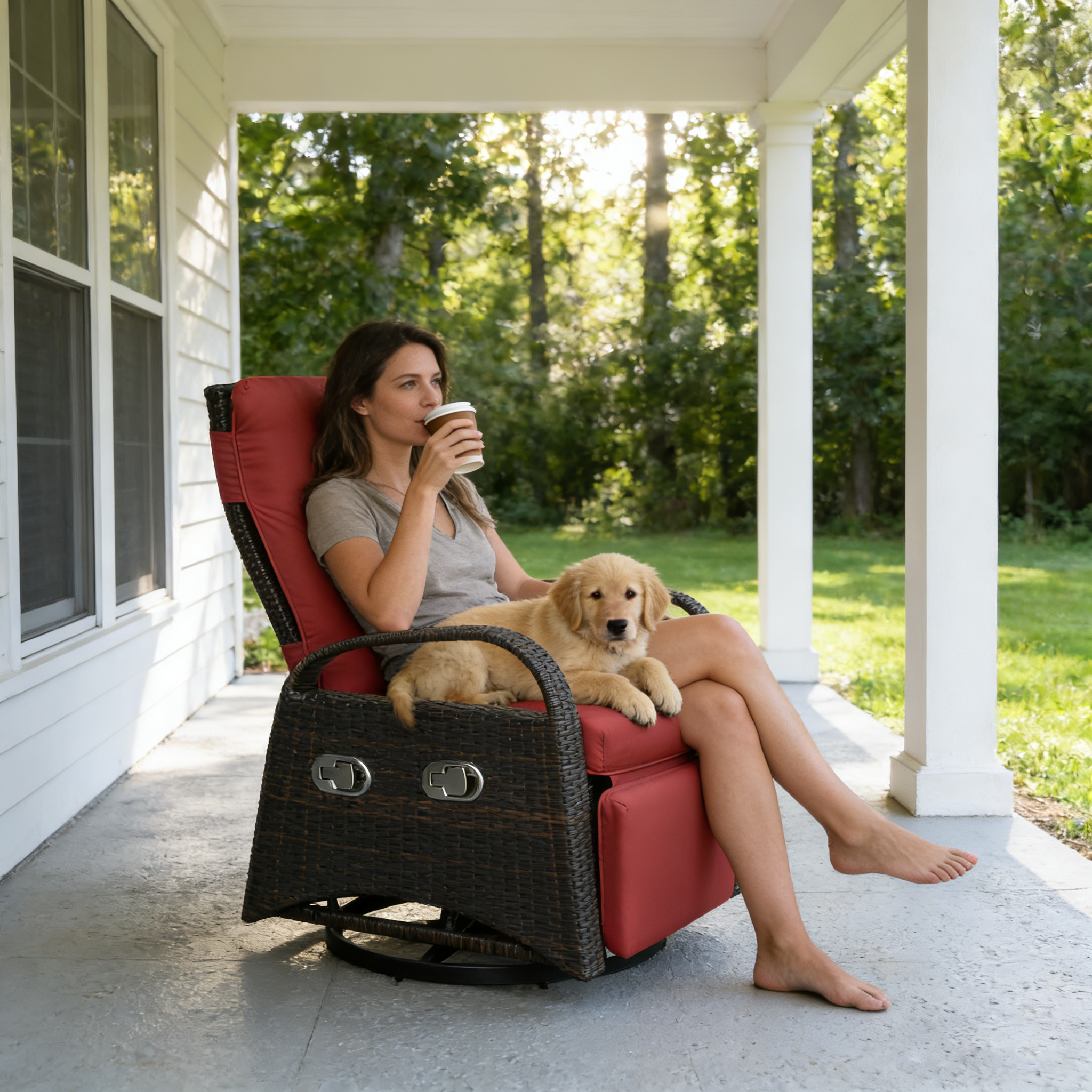 Arttoreal Outdoor Swivel Rattan Lounge Chair, 42.2 inches high,  – Indoor/Outdoor Recliner with Side Table