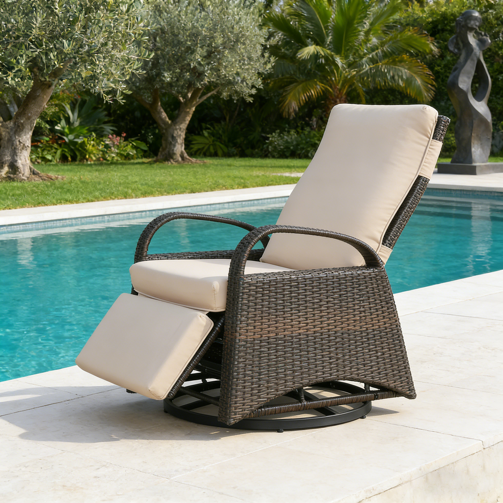 Arttoreal Outdoor Swivel Rattan Lounge Chair, 42.2 inches high,  – Indoor/Outdoor Recliner with Side Table