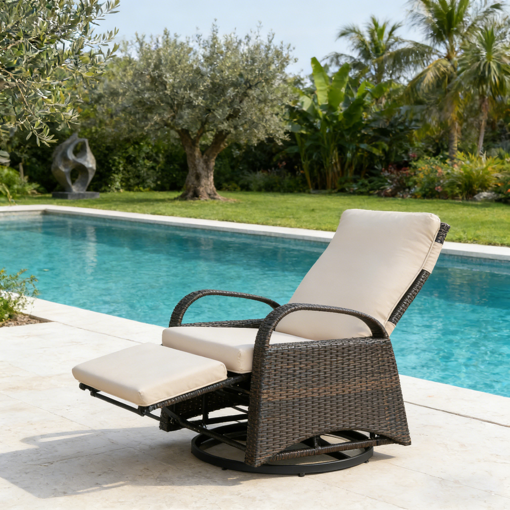 Arttoreal Outdoor Swivel Rattan Lounge Chair, 42.2 inches high,  – Indoor/Outdoor Recliner with Side Table