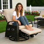 Arttoreal Outdoor Swivel Rattan Lounge Chair, 42.2 inches high,  – Indoor/Outdoor Recliner with Side Table