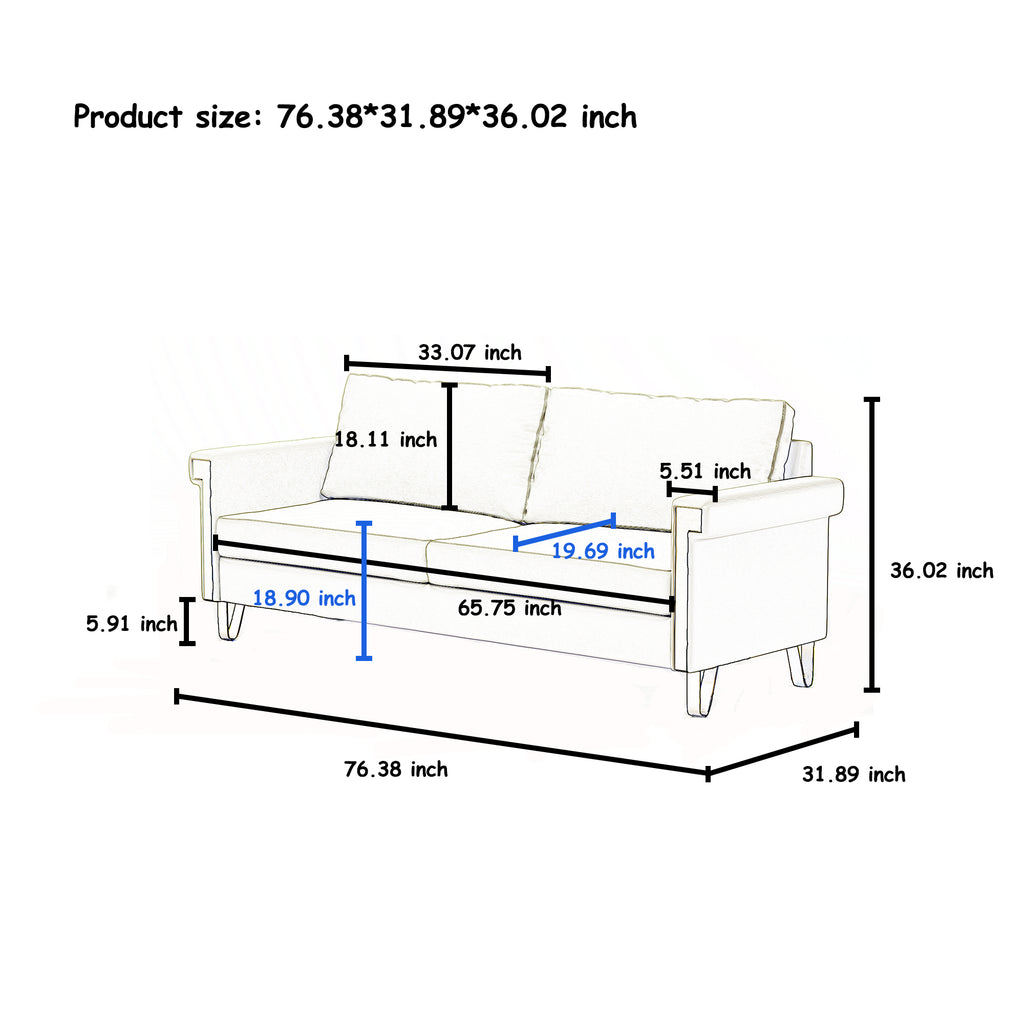 76.34in Wide Modern Orange Velvet Sofa Stylish Living Room Furniture with Gold Metal Legs and Deep Cushions for Maximum Comfort