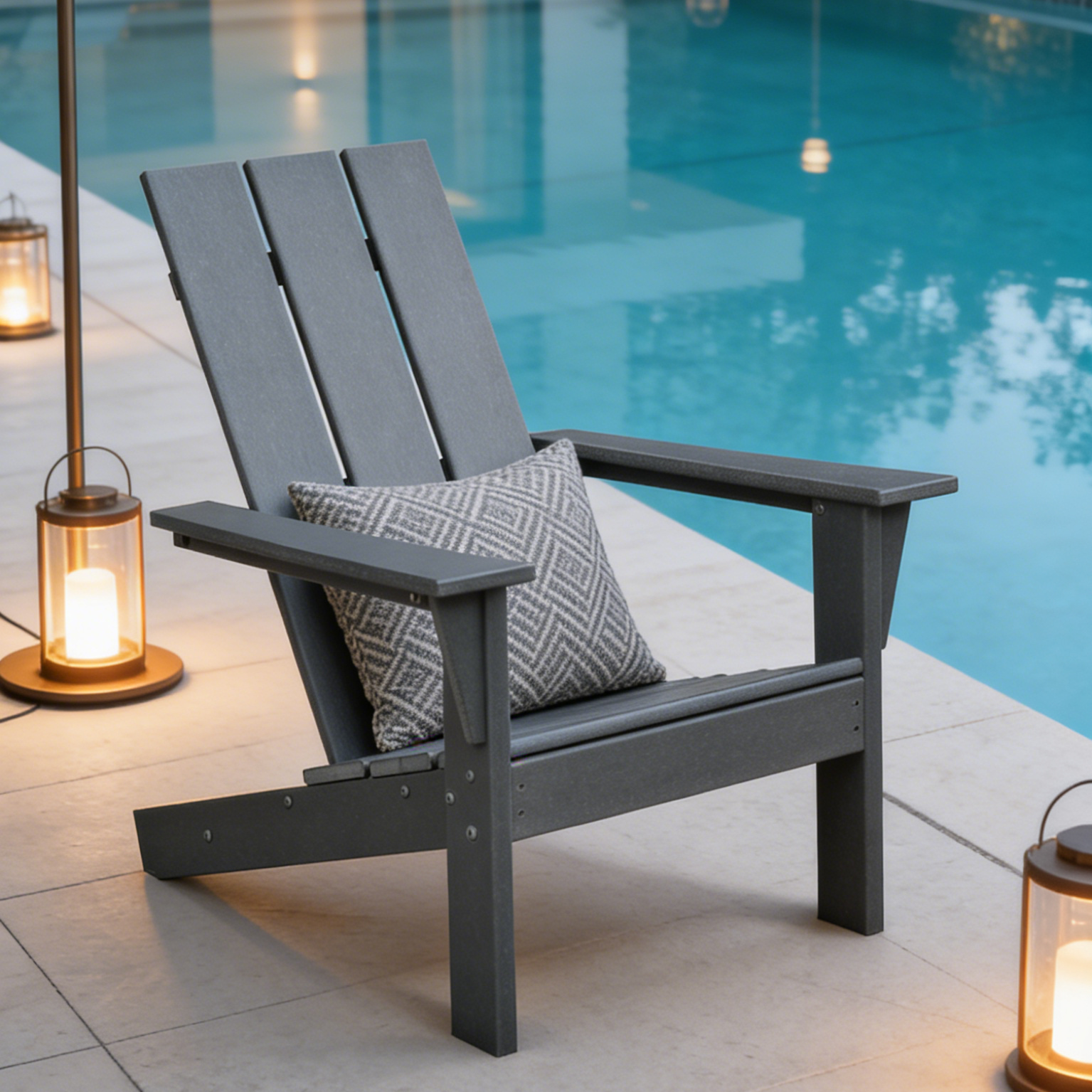 Adirondack Chair Lounger, Patio Chair HDPE Recliner Weather Resistant, Fire Pit Seating High Back for Outdoor, Backyard, Garden, Deck, Lawn, Gray