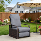 Arttoreal Outdoor Wicker Recliner / Rattan Sofa Recliner / Aluminum Frame Recliner Chair / Patio Furniture Single Armchair with Cushion
