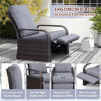Arttoreal Outdoor Wicker Recliner / Rattan Sofa Recliner / Aluminum Frame Recliner Chair / Patio Furniture Single Armchair with Cushion
