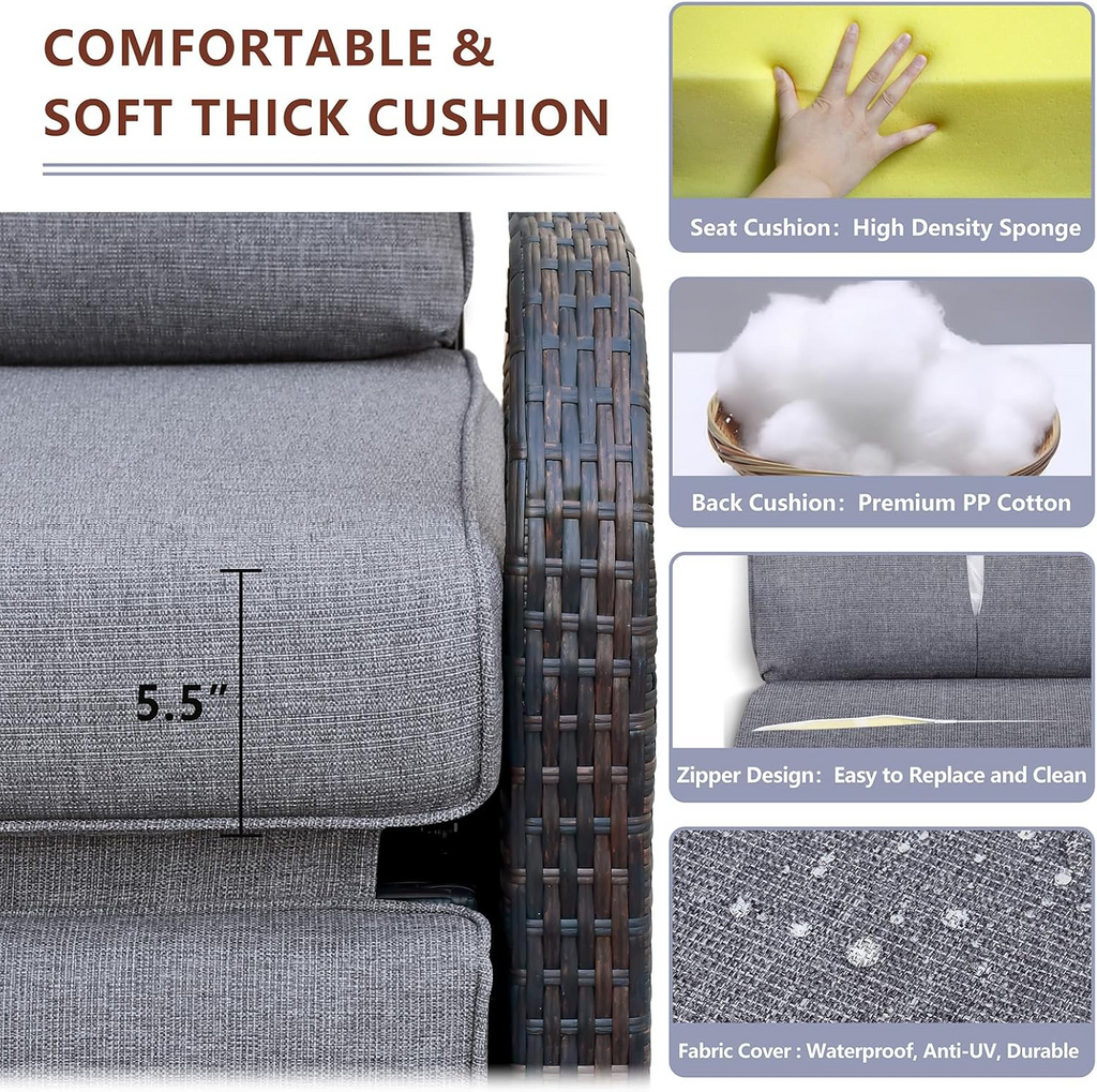 Arttoreal Outdoor Wicker Recliner / Rattan Sofa Recliner / Aluminum Frame Recliner Chair / Patio Furniture Single Armchair with Cushion