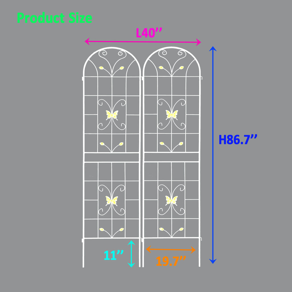 2 Pack Metal Garden Trellis 86.7" x 19.7" Rustproof Trellis for Climbing Plants Outdoor Flower Support Cream