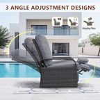Arttoreal Outdoor Wicker Recliner / Rattan Sofa Recliner / Aluminum Frame Recliner Chair / Patio Furniture Single Armchair with Cushion