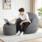 Arttoreal Bean Bag Chair with Foot Stool, 40.5" Corduroy Bean Bag Sofa for Living Room Bedroom